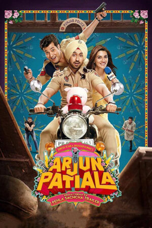 Sinemaku21 – Poster film Arjun Patiala (2019), film aksi-komedi Bollywood tentang polisi unik dari kota kecil yang menghadapi kejahatan dengan penuh kelucuan.